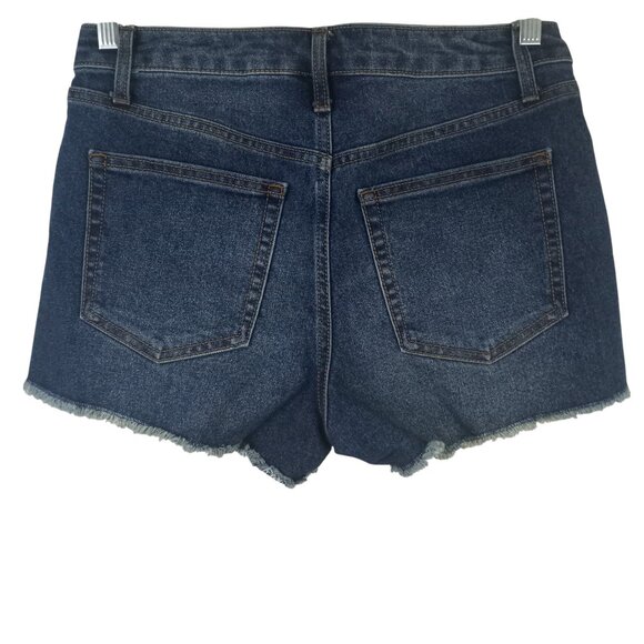 NWT No Boundaries Mid Rise Fringe Hem Denim Shorts Womens 4 Dark Wash Stretch - Picture 3 of 5